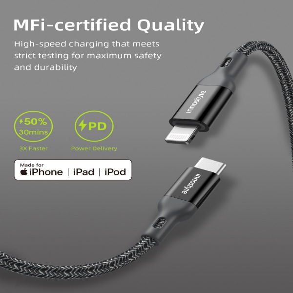 Cáp Type C to Lightning Innostyle Powerflex MFi 1.5M 20 30 60W-ICL150ALBLU-8