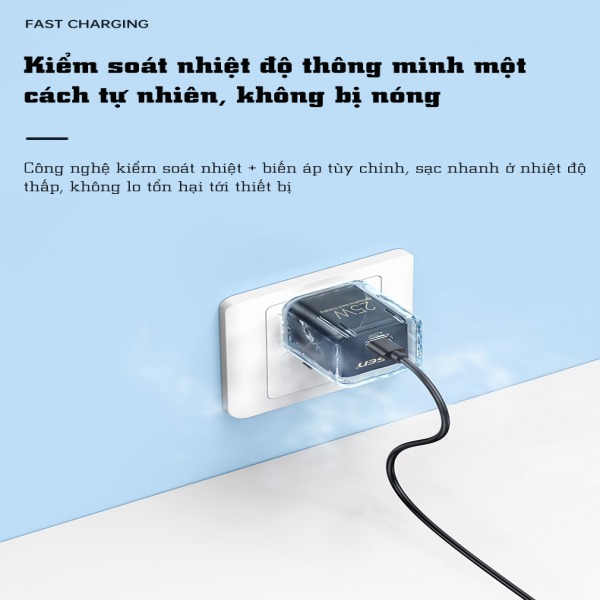 Cốc sạc Pisen 25W Type-C PD Mini Quick Ice Crystal-FYDKLN06-3