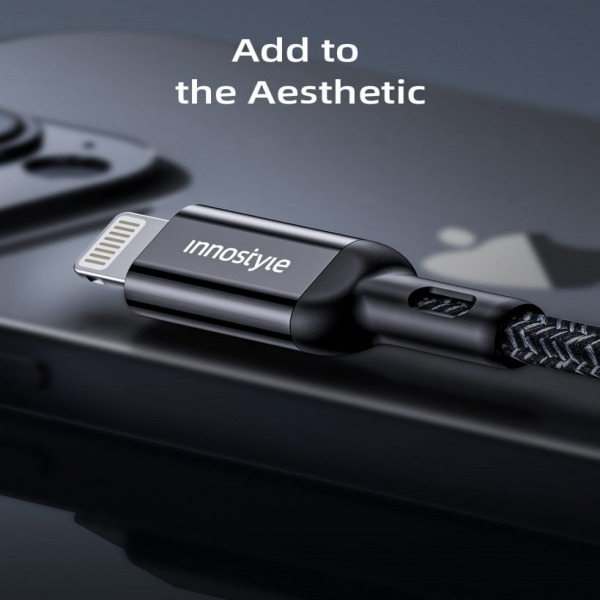 Cáp USB-A to Lightning Innostyle Powerflex MFi 1.5M 12W-IAL150ALBLK-2