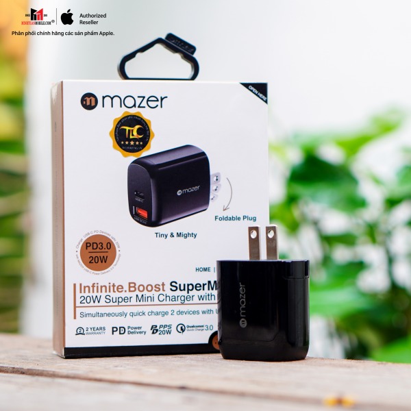 Cốc sạc 2 cổng Mazer 20W SuperMINI US Foldable Wall Charger-MGAN20USV2BK-6