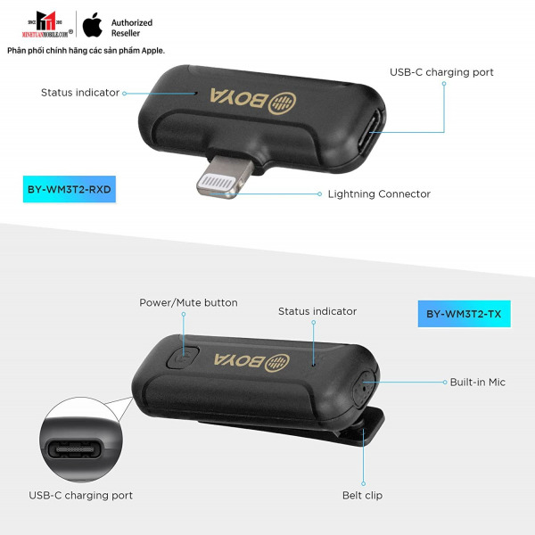 Micro không dây Boya kết nối qua cổng Lightning-WM3T2-D2-4