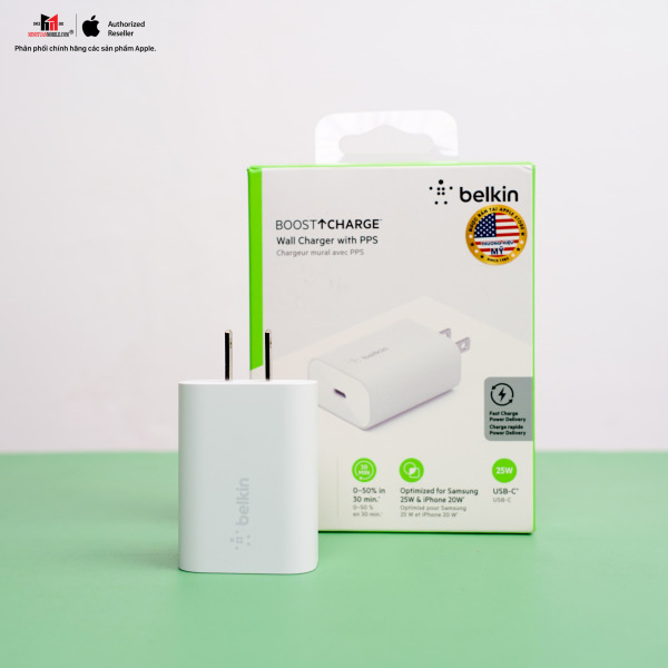 Cốc sạc nhanh Belkin 25W Type-C PD Wall Charger-WCA004DQWH-15