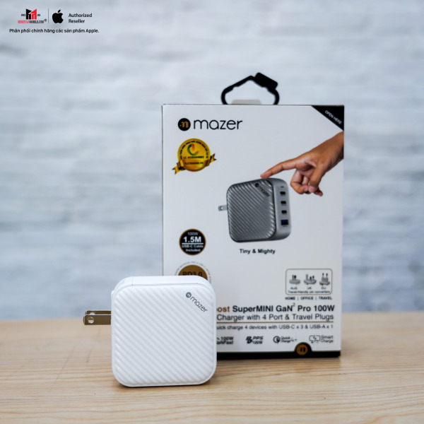 Cốc sạc nhanh Mazer 100W Infinite Boost SuperMINI GaN Wall Charger-MGAN100WWH-13