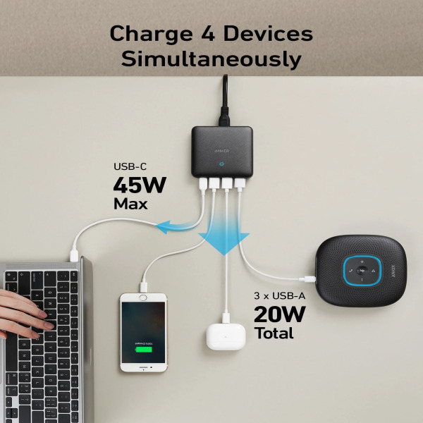 Hub sạc 4 cổng Anker PowerPort Atom III Slim 65W PIQ 3.0 & GaN A2045-A2045-3