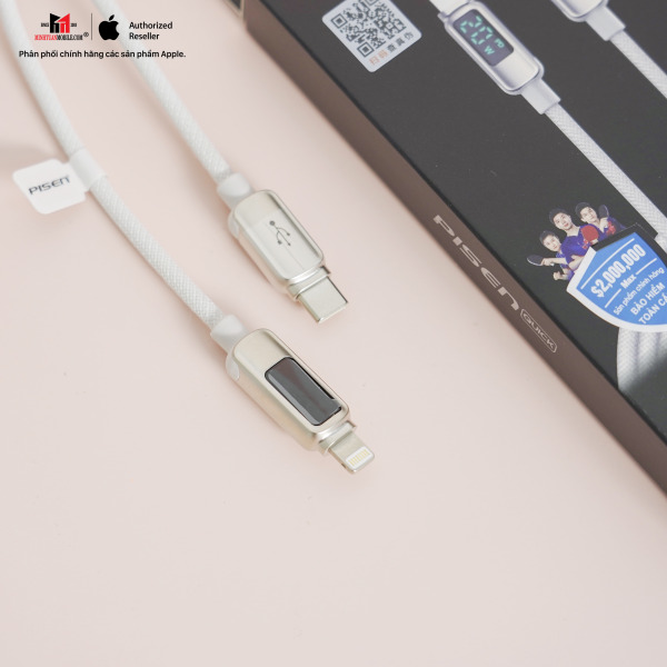 Cáp Type-C to Lightning Pisen đo công suất sạc 2m-CLPD032000BK-3