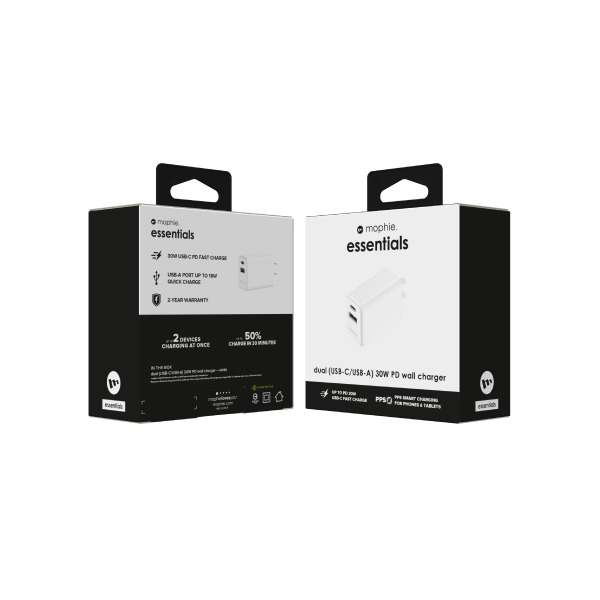 Cốc sạc nhanh 2 cổng Mophie Essentials PD 30W 1A1C-409912219-3