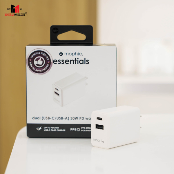 Cốc sạc nhanh 2 cổng Mophie Essentials PD 30W 1A1C-409912219-19