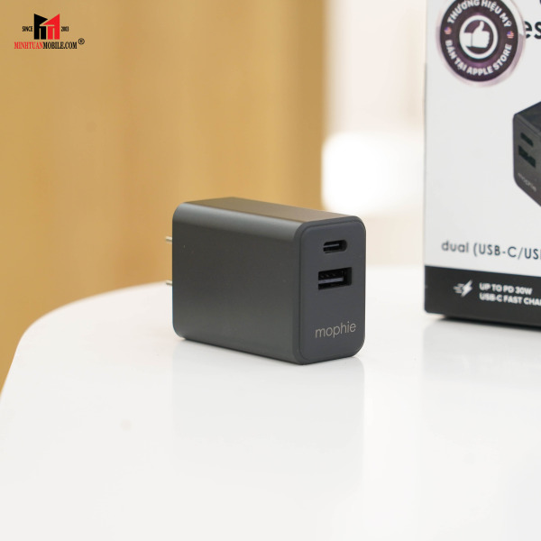 Cốc sạc nhanh 2 cổng Mophie Essentials PD 30W 1A1C-409912219-22