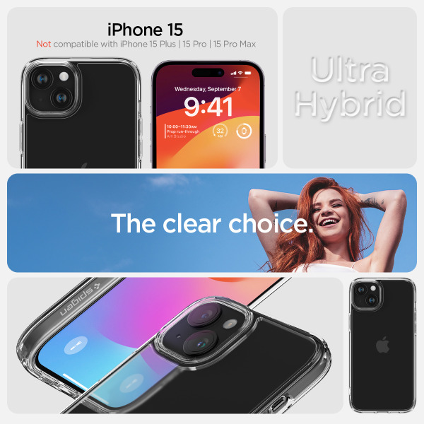 Ốp lưng iPhone 15 Spigen Ultra Hybrid Crystal Clear-ACS06793-7