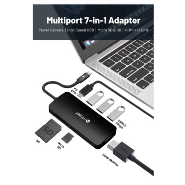 Hub chuyển đổi Mazer 7 in 1 Type-C 12cm Infinite Multimedia-MUC2MULTI4070BK-3