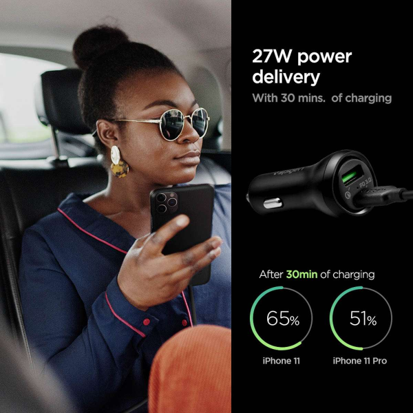 Tẩu sạc Oto 2 cổng Spigen 27W Type-C PD Steadiboost-000CP25597-6