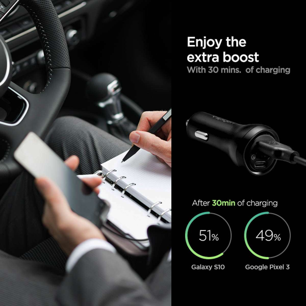 Tẩu sạc Oto 2 cổng Spigen 27W Type-C PD Steadiboost-000CP25597-7