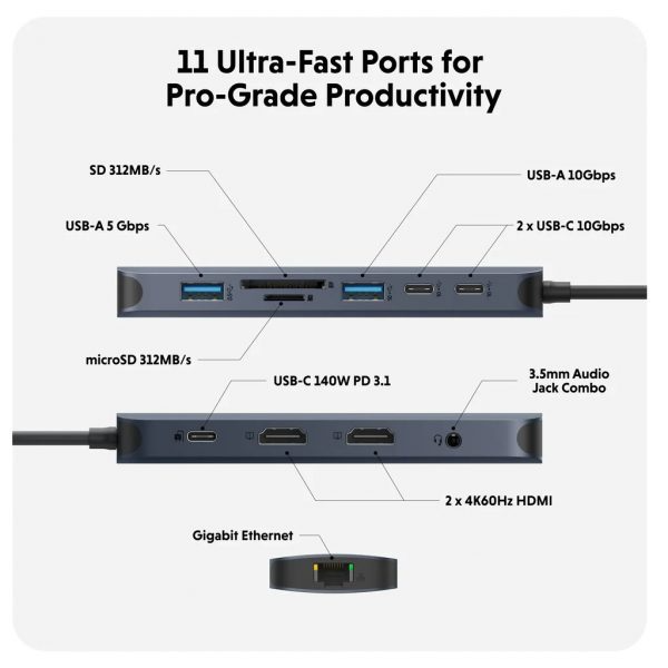 Hub chuyển đổi HyperDrive Next 11 in 1 Port Type-C Dual 4K HDMI HD4006GL-HD4006GL-8