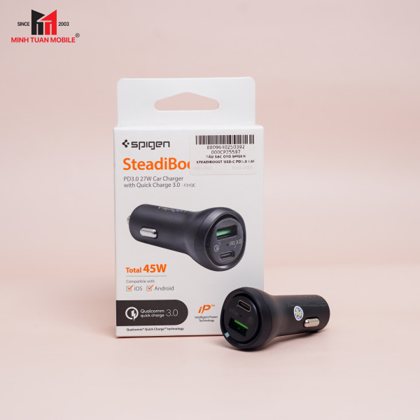 Tẩu sạc Oto 2 cổng Spigen 27W Type-C PD Steadiboost-000CP25597-11