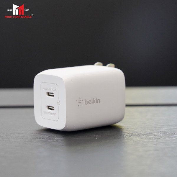 Cốc sạc nhanh 2 cổng Belkin 65W Type-C PD PPS GaN-WCH013DQWH-7