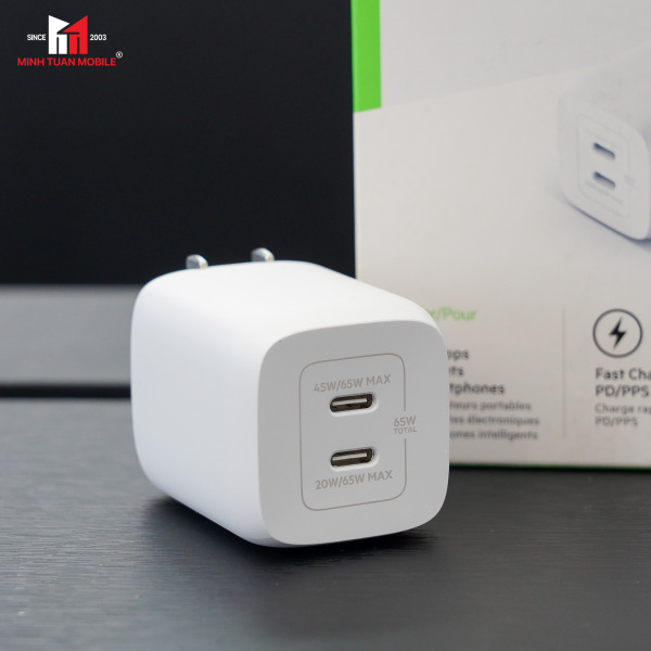 Cốc sạc nhanh 2 cổng Belkin 65W Type-C PD PPS GaN-WCH013DQWH-10