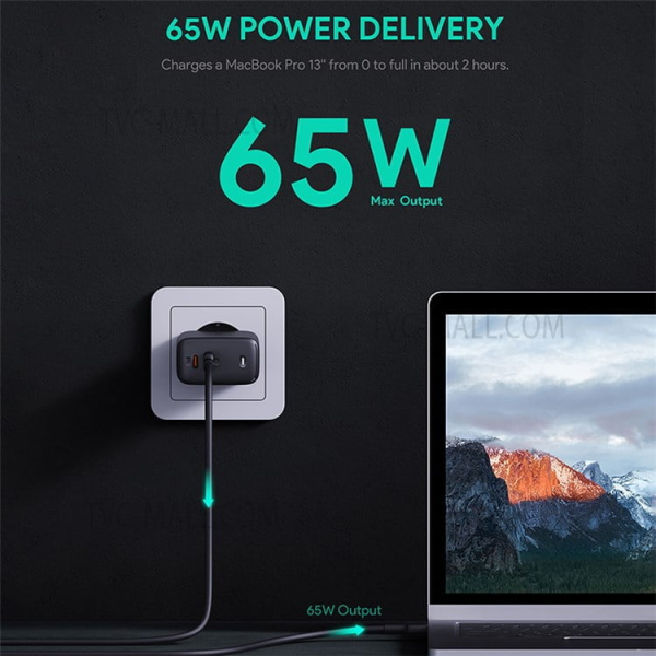 Cốc sạc Aukey 2 cổng 65W GaN PA-B3 (chấu tròn)-PAB3BK-3