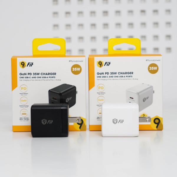 Cốc sạc nhanh 2 cổng 9Fit 35W PD 1A1C GaN-9FAC001B-10