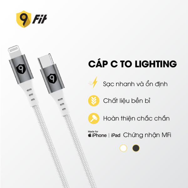 Cáp Type-C to Lightning 9Fit MFi 1M-9FCA002B-2