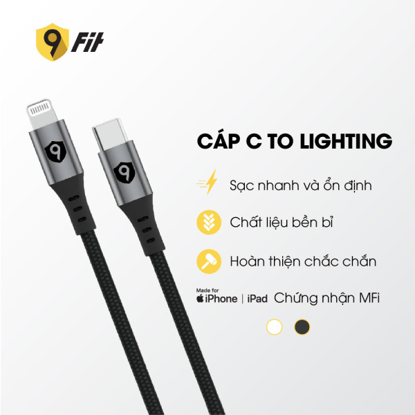 Cáp Type-C to Lightning 9Fit MFi 1M-9FCA002B-3