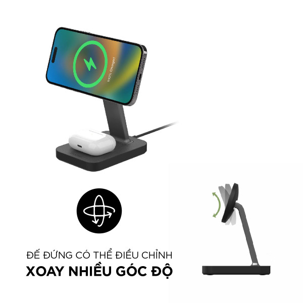 Đế sạc không dây Mophie Snap+ 2 in 1 Charge Stand & Pad-401309750-9