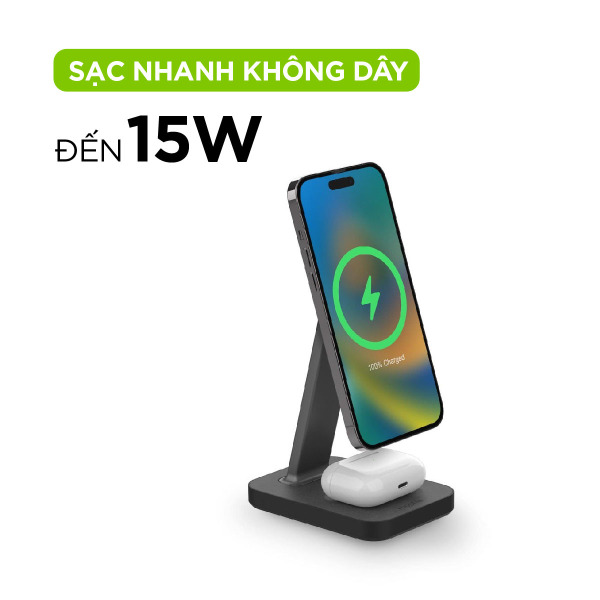 Đế sạc không dây Mophie Snap+ 2 in 1 Charge Stand & Pad-401309750-12
