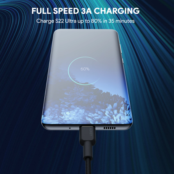 Cáp Type-C to Type-C Aukey 60W Bọc Dù 1M-CB-NCC1-BLK-7