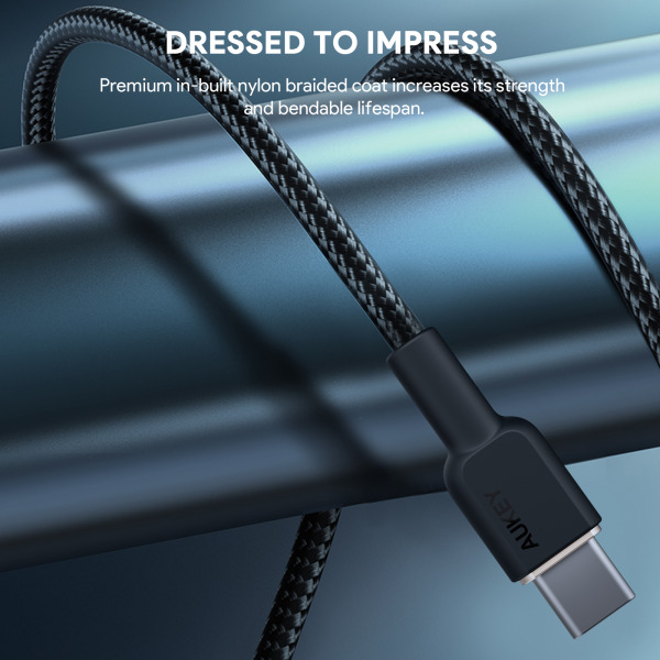 Cáp Type-C to Type-C Aukey 60W Bọc Dù 1M-CB-NCC1-BLK-9