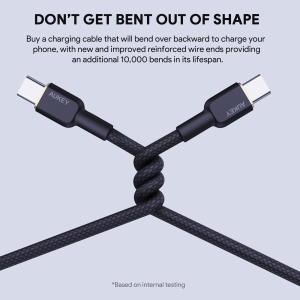 Cáp Type-C to Type-C Aukey 60W Bọc Dù 1M-CB-NCC1-BLK-10
