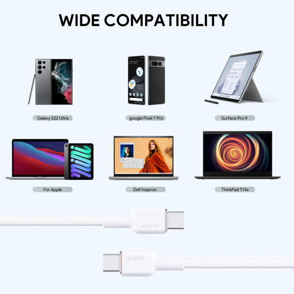 Cáp Type-C to Type-C Aukey 60W Bọc Dù 1M-CB-NCC1-BLK-3