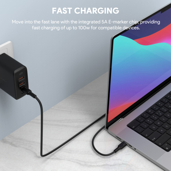 Cáp Type-C to Type-C Aukey 100W Bọc Dù Lõi Kevlar 1.8M-CB-KCC102-BLK-4