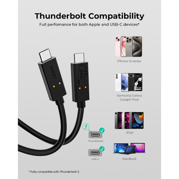 Cáp chuyển USB-IF Aukey thế hệ thứ 3 240W 0.8M-CB-TCC241-BLK-7
