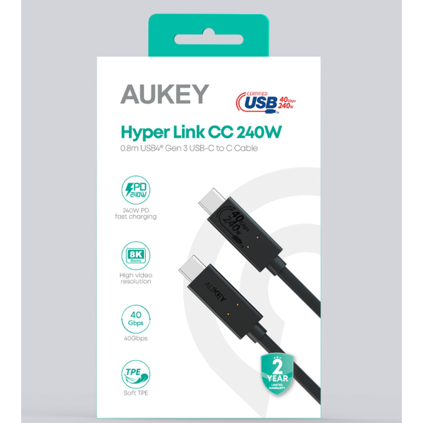 Cáp chuyển USB-IF Aukey thế hệ thứ 3 240W 0.8M-CB-TCC241-BLK-12