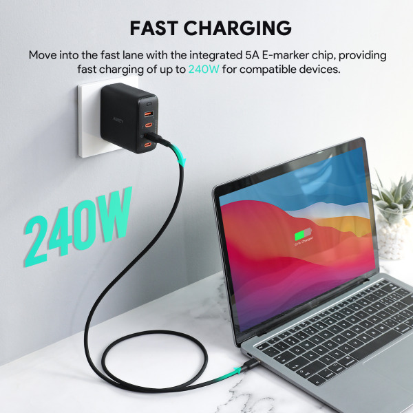 Cáp Type-C to Type-C Aukey 240W Silicone 1.8M-CB-SCC242-BLK-11