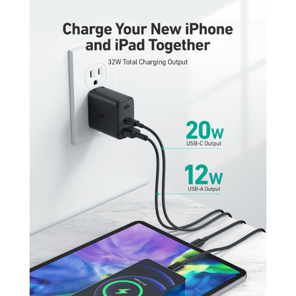 Cốc sạc nhanh 2 cổng Aukey PD32W PA-F3S-PA-F3S-9