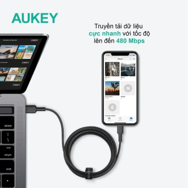 Cáp Type-C to Lightning Aukey MFi 1.2m CBCL5-CB-CL5-BLK-6