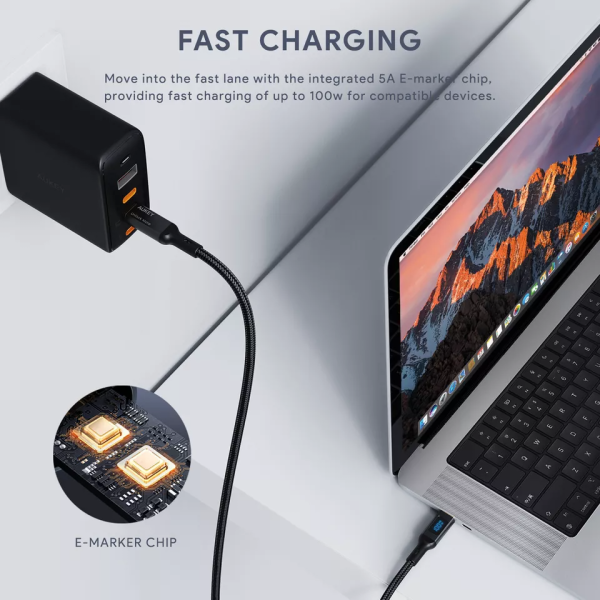 Cáp Type-C to Type-C Aukey 100W Bọc Dù 1M-CB-MCC101-BLK-8