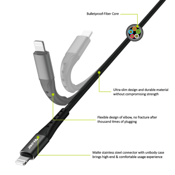 Cáp Type-C to Lightning Jinya Bọc Dù 1m-JA5022-5