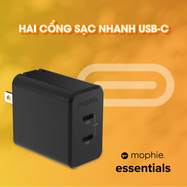 Cốc sạc nhanh 2 cổng Mophie Essentials PD 45W GaN-409912231-15