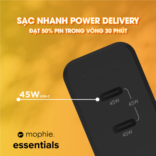Cốc sạc nhanh 2 cổng Mophie Essentials PD 45W GaN-409912231-19