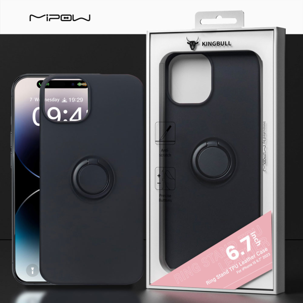 Ốp lưng iPhone 15 Pro Max Mipow Ring Stand TPU Leather-MC15B04-DB-9