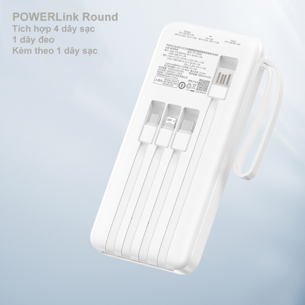Pin sạc dự phòng Pisen 10.000 mAh 22.5W Quick PowerLink Round-TP-D099-2