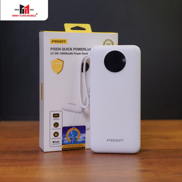 Pin sạc dự phòng Pisen 10.000 mAh 22.5W Quick PowerLink Round-TP-D099-10