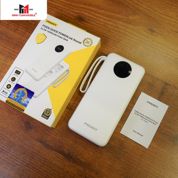 Pin sạc dự phòng Pisen 10.000 mAh 22.5W Quick PowerLink Round-TP-D099-11
