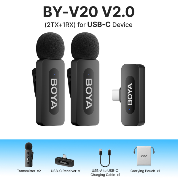 Micro không dây Boya kết nối qua cổng Type-C (Dual) BY-V20-BY-V20 V2.0-2