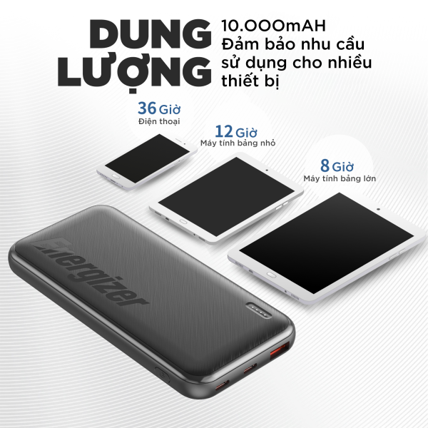 Pin sạc dự phòng Energizer 10.000 mAh 3.7V Li-Polymer UE10055PQ-UE10055PQBK-10