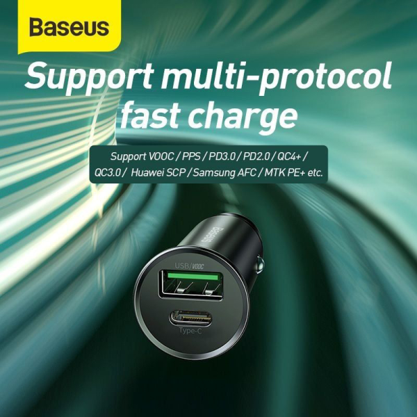 Tẩu sạc Oto 2 cổng Baseus Circular Metal USB-A + Type-C 30W PPS-SACOTO30W-3
