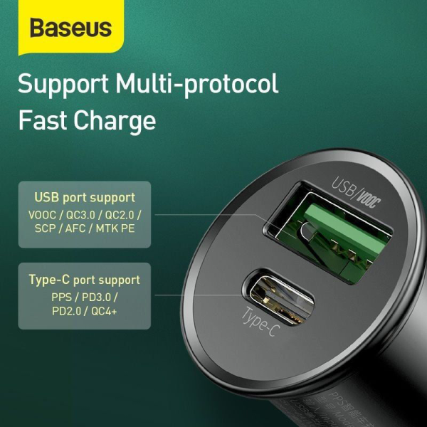 Tẩu sạc Oto 2 cổng Baseus Circular Metal USB-A + Type-C 30W PPS-SACOTO30W-7