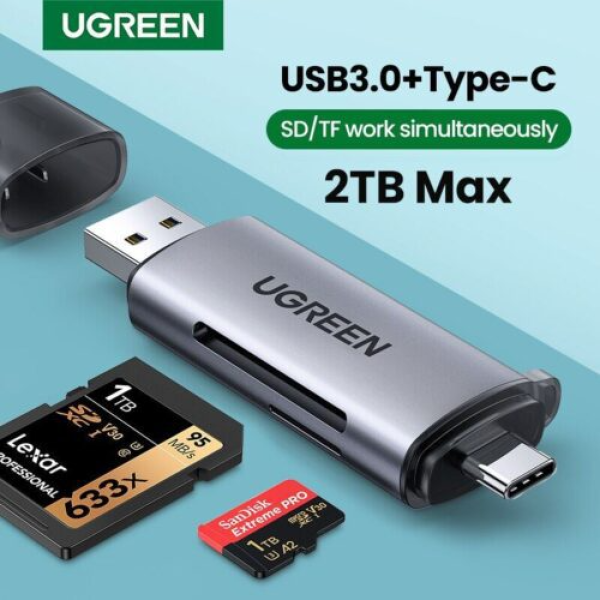 Đầu đọc thẻ nhớ SD TF chuẩn Type C và USB 3.0 Ugreen CM185-50706-6