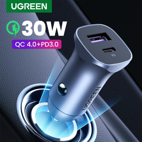 Tẩu sạc Oto 2 cổng Ugreen 30W PD QC 3.0-40858-2